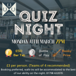 Quiz Night Monday 4th March