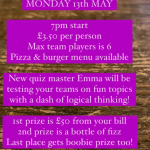 Quiz Night Monday 13th May